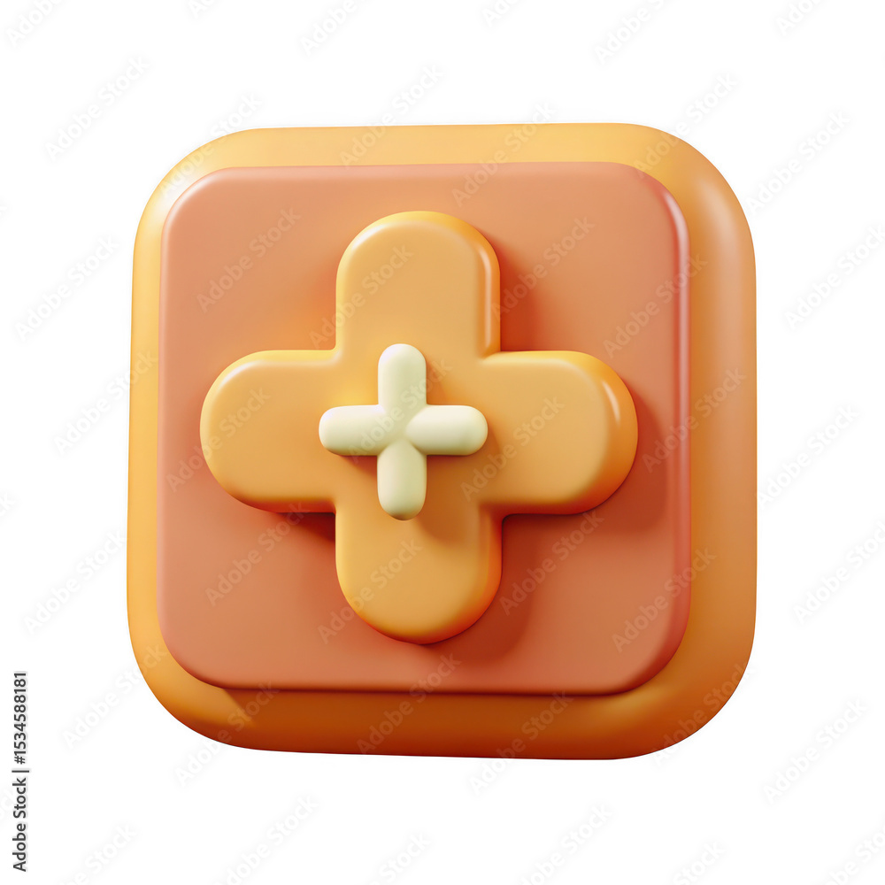 Obraz premium 3d rendered orange plus icon isolated on transparent background