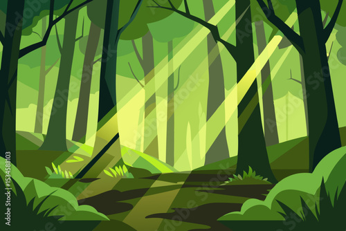 Sunlit Forest Path A Serene Illustration of Nature's Tranquility
