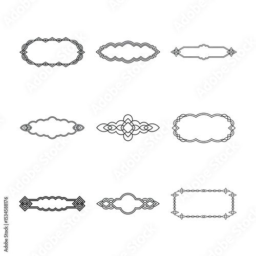 Collection of Nine Black and White Decorative Frames and Design Elements