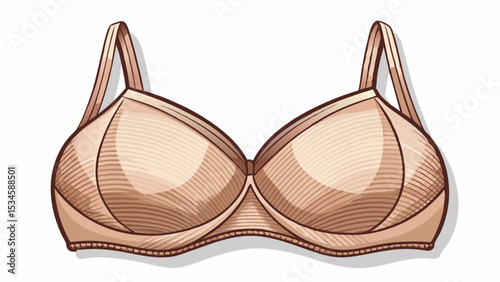 Featuring a halter neckline and soft ribbed texture, this beige bra with thin strap support rests on a seamless white background, perfect for elegant lingerie vector presentations.

