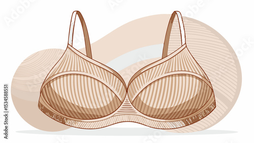 Featuring a halter neckline and soft ribbed texture, this beige bra with thin strap support rests on a seamless white background, perfect for elegant lingerie vector presentations.

