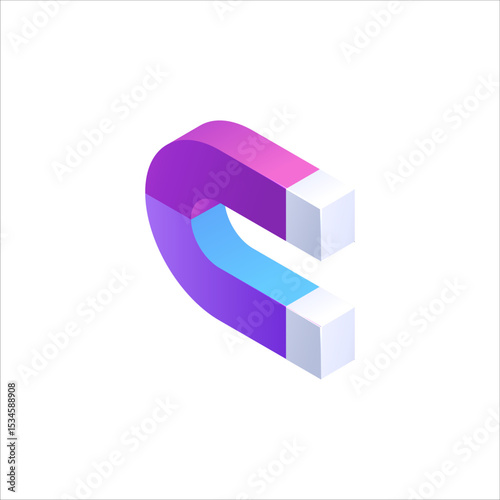 3D U-Shaped Magnet in Red and Blue – Vector Illustration