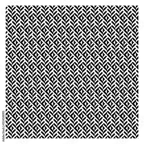 vector seamless pattern, repeating geometric pattern in black and white, Interlocking Zigzags, Chevrons, Diagonal Orientation, elongated hexagons, Sense of Depth, Movement, Tessellation, thick diagona