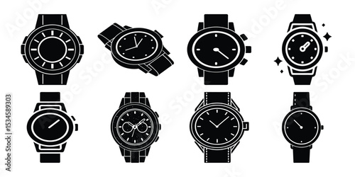 classic hand watch icon silhouette vector and white background