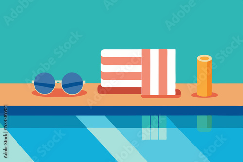 Summer Poolside Relaxation Sunglasses, Towel, and Refreshing Drink