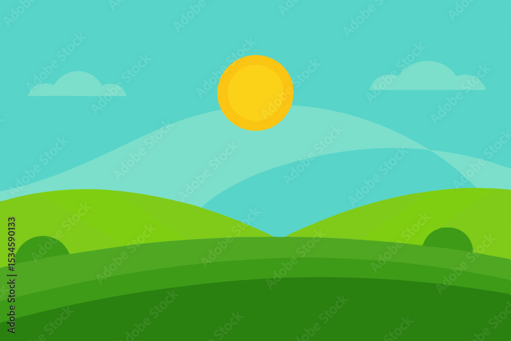 Obraz premium Serene Sunrise Rolling Hills Landscape Illustration