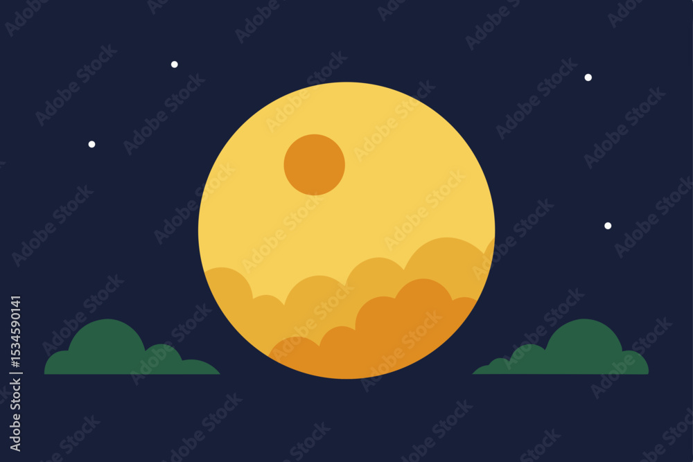 Obraz premium Serene Night Minimalist Moon and Clouds Illustration