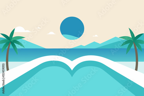 Serene Coastal Escape Tropical Beach Paradise Illustration