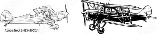 Monochrome illustration of a small airplane or vintage light aircraft design
