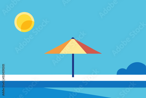 Sunny Beach Umbrella Summer Vacation Paradise Illustration