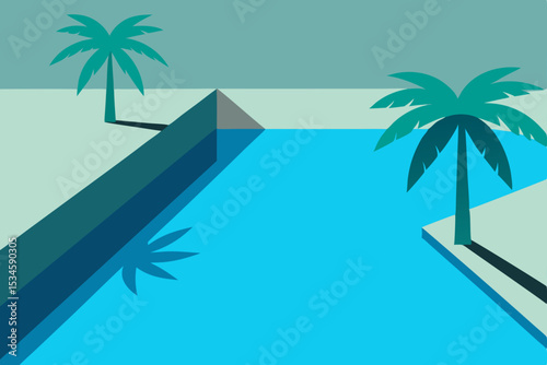 Serene Minimalist Poolside Paradise Palm Trees and Tranquil Water