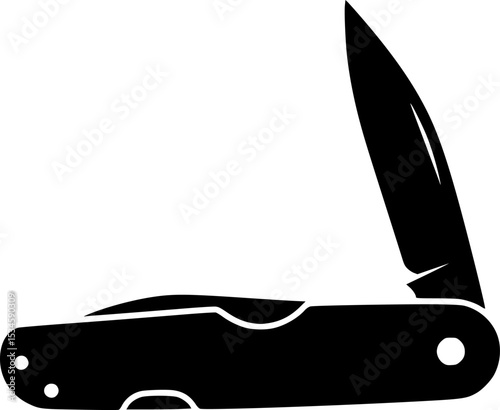 Simple silhouette image of an open pocket knife on a white background
