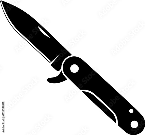 Simple silhouette image of an open pocket knife on a white background
