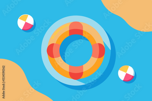 Summer Fun Beach Ring Float and Beach Balls in Turquoise Water