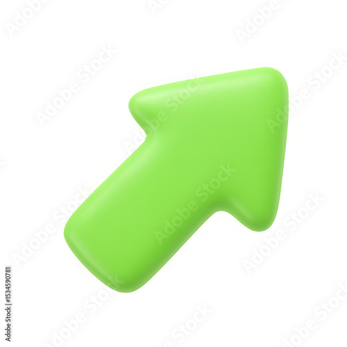 Green 3D arrow pointing upwards on transparent background  
