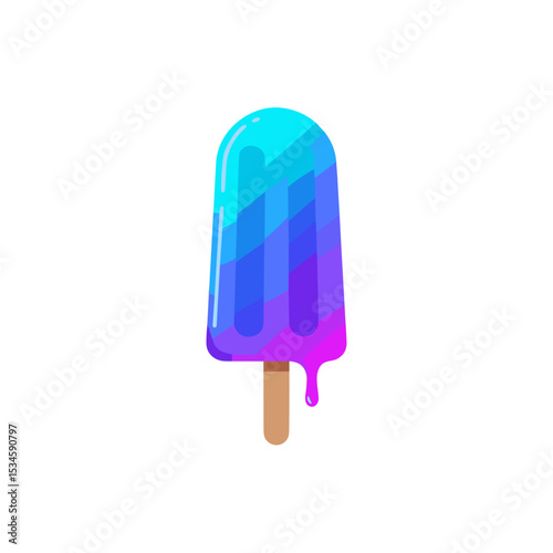 Colorful ice cream popsicle melting on a stick with vibrant design  