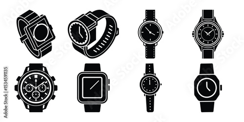 classic hand watch icon silhouette vector and white background