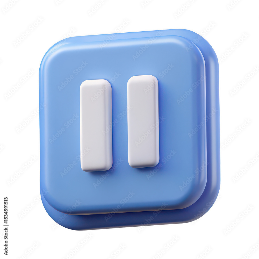3d pause button icon blue and white isolated on transparent background 3d pause button icon blue and white isolated on transparent background