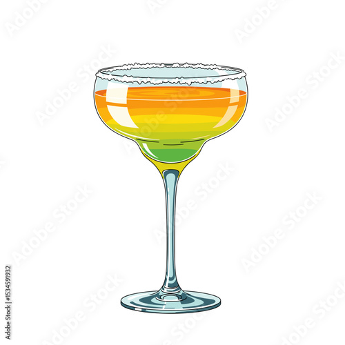 Colorful layered cocktail in a classic margarita glass  