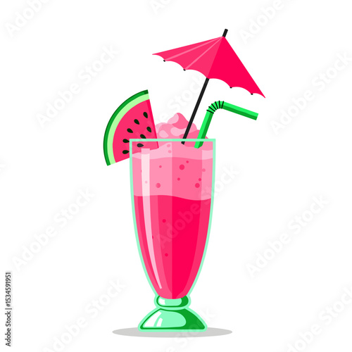 Refreshing watermelon cocktail with straw and umbrella  