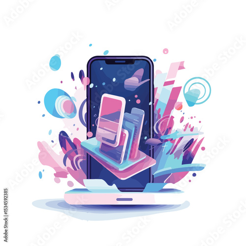 Professional Vector Illustration of Digital Marketing Campaign from Smartphone