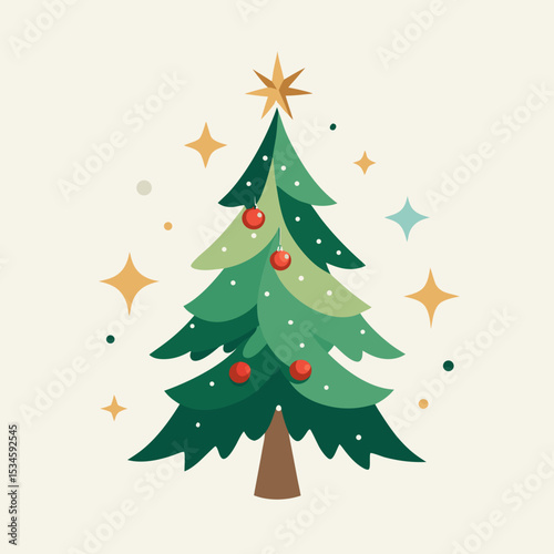 Stylized Evergreen Tree and Holly Vector for Yule Celebration