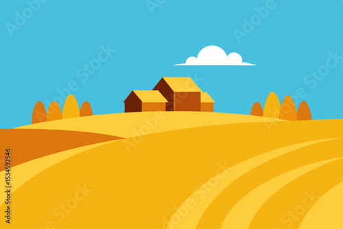 Serene Autumn Farm Landscape Golden Fields and Rustic Barns