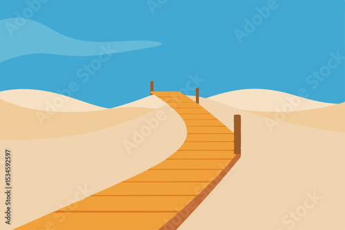 Wooden Pathway Leading to Ocean Serene Beach Landscape Illustration
