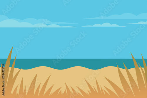Serene Beachscape Coastal Vista with Golden Sands and Azure Sky