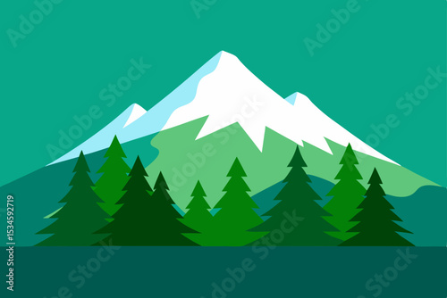 Majestic Mountain Peak with Evergreen Forest A Serene Landscape Illustration