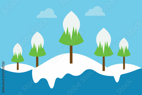 Winter Wonderland Snowy Hilltop with Pine Trees and Icy Landscape