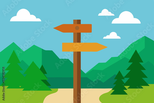Mountain Adventure Choose Your Path with this Illustrated Signpost