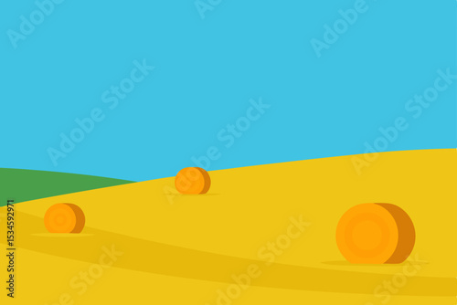 Serene Summer Hay Bales in Golden Field A Peaceful Countryside Illustration