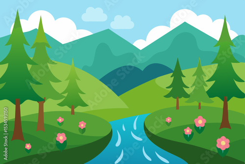 Serene Mountain River Landscape A Picturesque Scene of Nature's Beauty