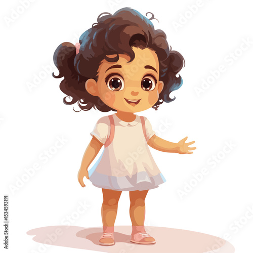 Professional Illustration of a Joyful Little Girl Standing with Infantile People