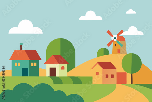 Charming Countryside Village Idyllic Homes, Rolling Hills, and a Windmill