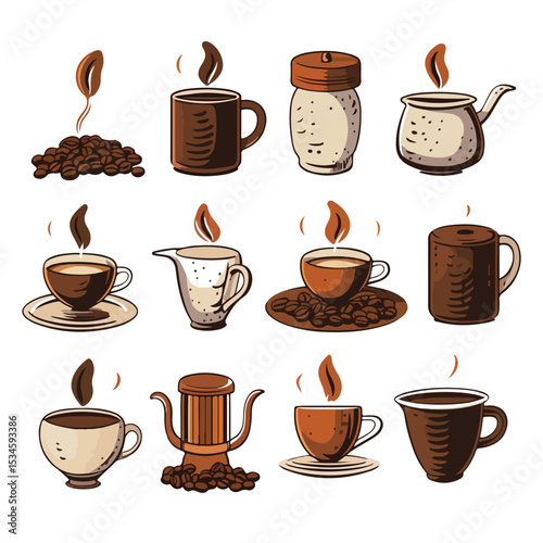International Coffee Day Poster with Coffee Pot and Coffee Beans Illustration for Promotional Purposes