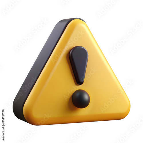3d yellow exclamation mark warning sign isolated on transparent background