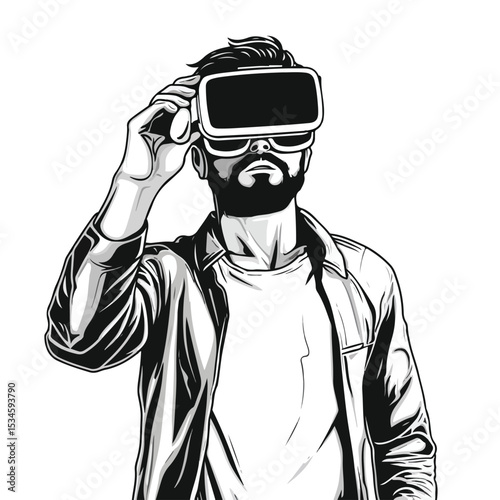Professional Men Avatar Cartoon Characters Using Virtual Reality Headset Technology