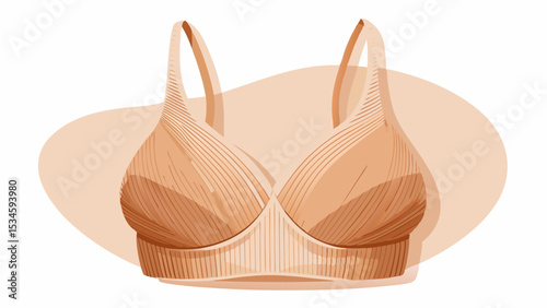 On a bright white background, a ribbed beige bra with sleek halter neckline and delicate thin strap support becomes the highlight for stylish mockups and minimal vector compositions.

