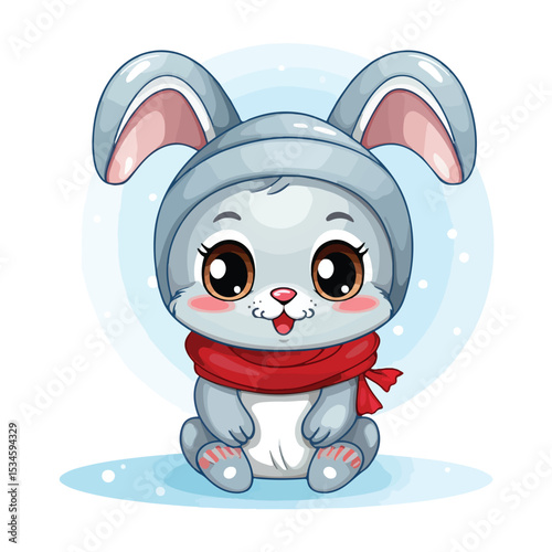 Cute Rabbit Cartoon Illustration for Christmas Season Design