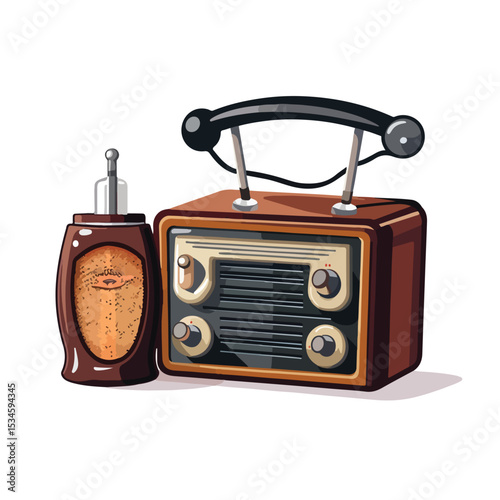 Vintage Radio and Microphone Vector Illustration for Retro Music and Broadcasting Concept