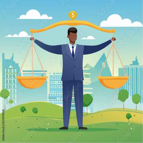 Principles and business ethic to do right things, social responsibility or integrity to earn trust, balance and justice for leadership concept, confident businessman leader lift balance ethical scal