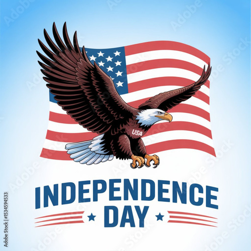 Happy independence day Logo  Eagle Flying USA American Flag. Independence Day Eagle Flying USA American Flag vector logo image illustration on white background.
