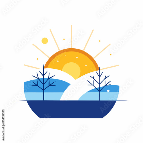 Stylized Sun and Snowflakes Vector for Winter Solstice Celebration
