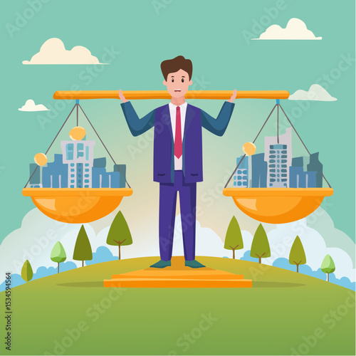 Principles and business ethic to do right things, social responsibility or integrity to earn trust, balance and justice for leadership concept, confident businessman leader lift balance ethical scal
