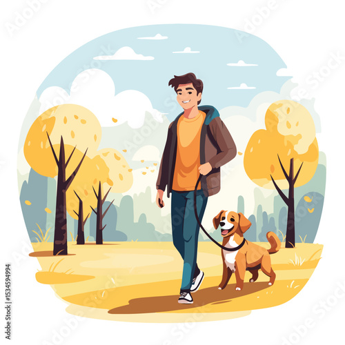 Cheerful Teenager Walking Cartoon Dog - Illustration for Youth Theme Designs