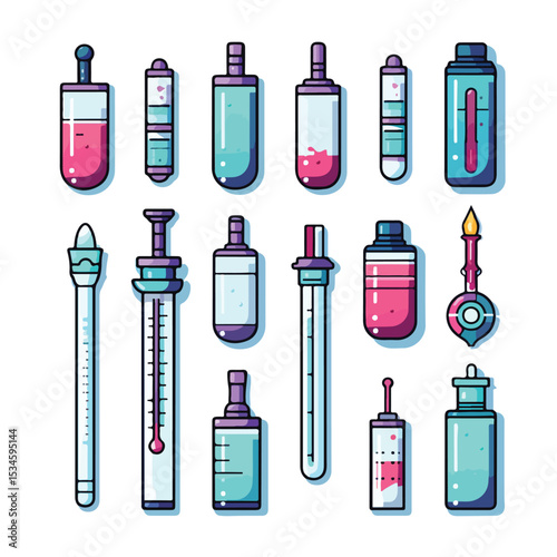 Vector Illustration of Vaccine Lab and Vials Icons - Medical Research and Development Concepts