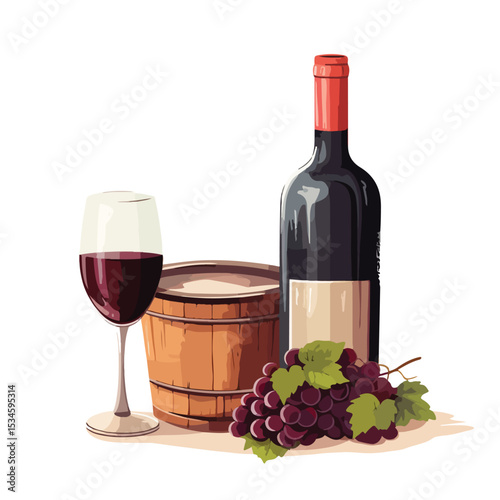 Premium Wine Bottle, Ice Bucket, and Wine Glass Vector Illustration for Elegance Events