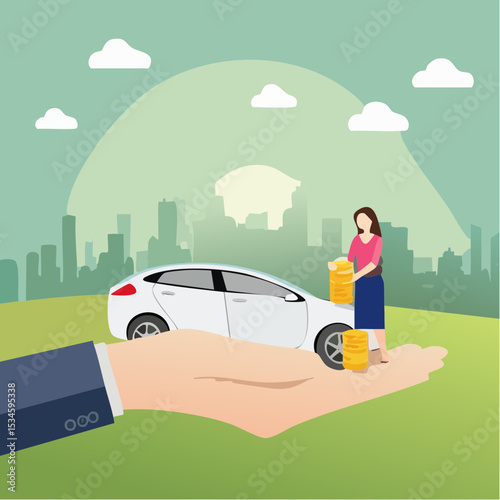 Customer retention, marketing strategy for customer loyalty, employee engagement, recruitment or human resource hiring, consumer care or benefit concept, businessman hand holding customer with car